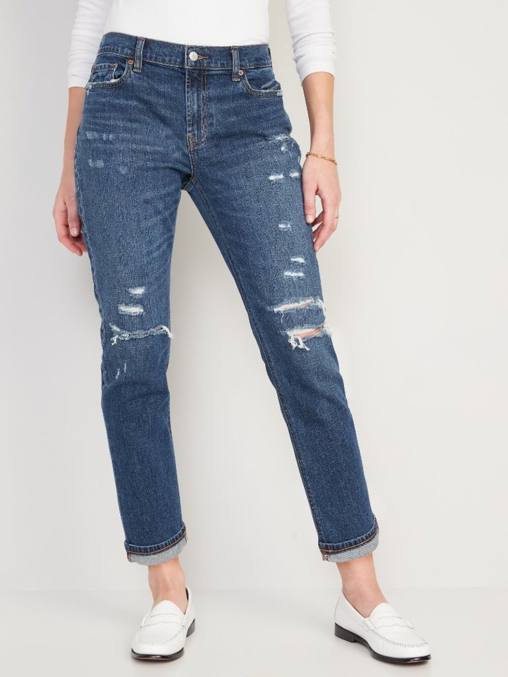 Old Navy Mid-Rise Boyfriend Straight Ripped Distressed Jeans Size 12 Reg